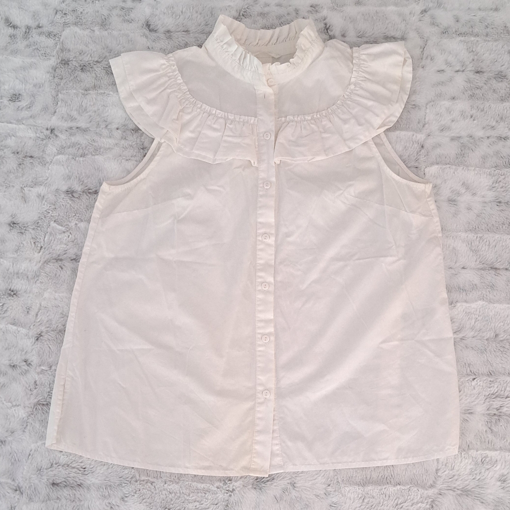 H&M cream ruffle sleeveless blouse.  Size 6.